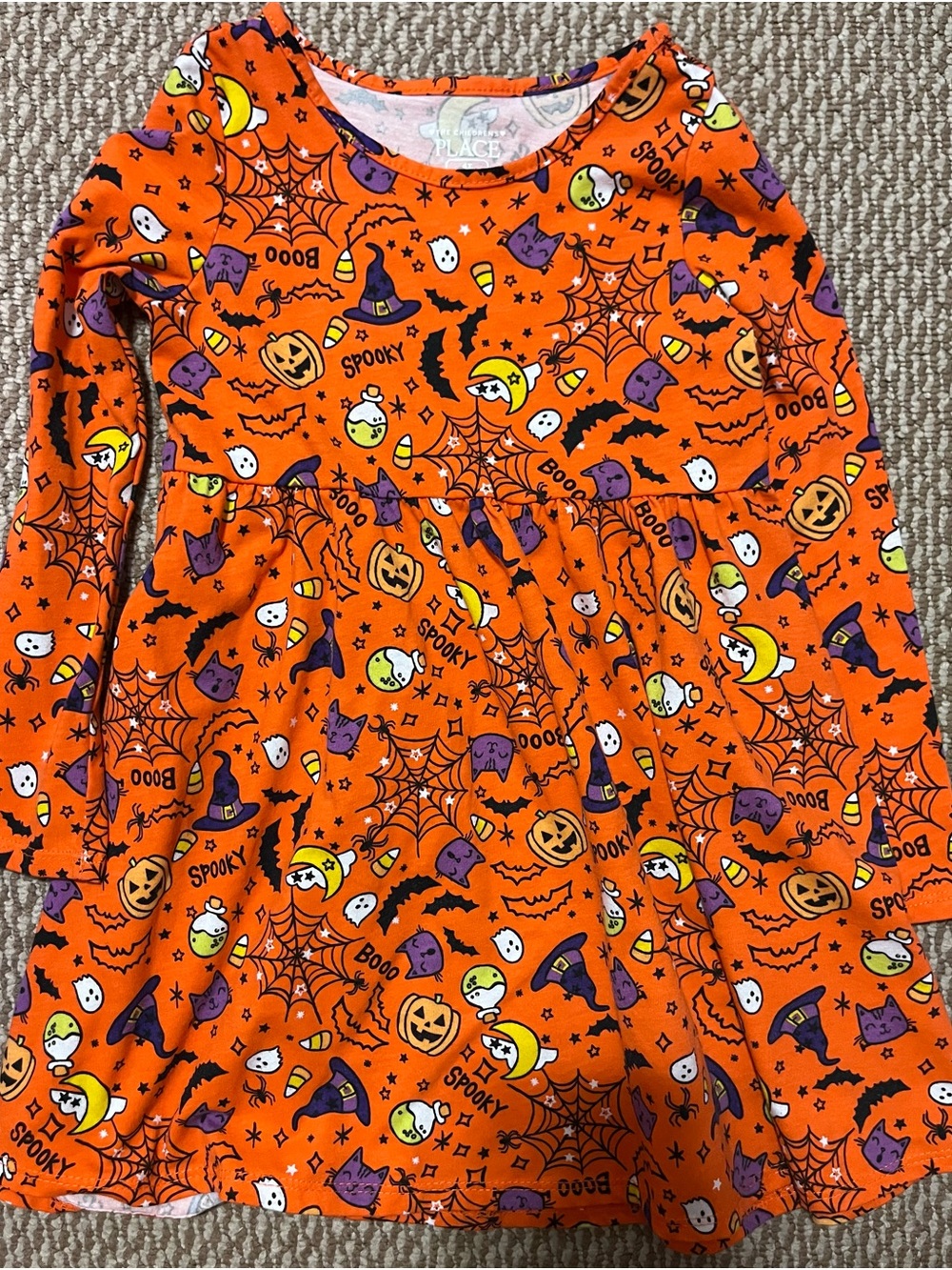 Girls 4T The Children's Place Orange Halloween Print Long-Sleeve Dress